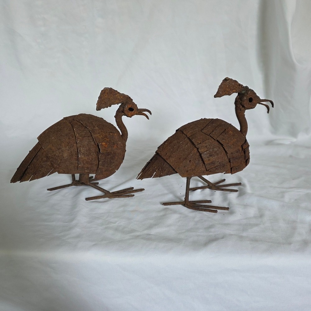 Brutalist-Style Rustic Welded Metal Bird Sculpture Set Folk Art Garden Statues - Picture 10 of 16